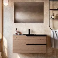 Mobile bagno 80cm sospeso rovere lavabo nero opaco cartagena - jaguar, selezione accessori senza specchio