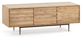 Kave Home - Mobile TV Delsie 3 ante in legno massello di acacia e acciaio finitura nera 147 x 50 cm