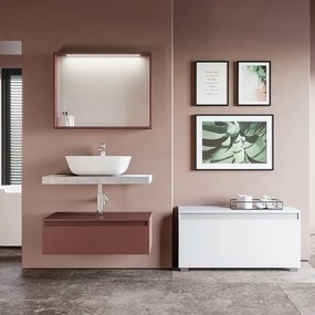 Mobile bagno legno 80 cm con lavabo e specchio Ruggine Opaco - NINFA