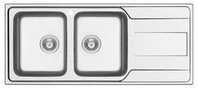 Lavello integrato 2 vasche con gocciolatoio a sinistra DELINIA Basalt inox L 50 x L 116 cm argento