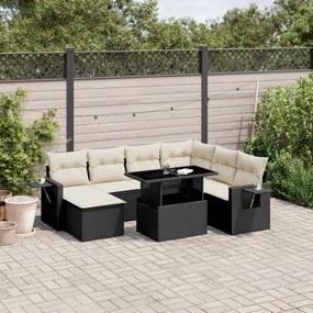 Set divani da giardino 9 pz con cuscini nero in polyrattan