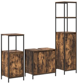 Set mobili bagno 3 pezzi  rovere affumicato - legno ingegnerizzato