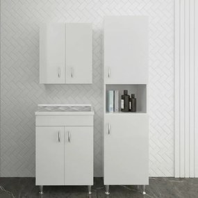 Set da 60 cm con lavatoio colonna e pensile in legno bianco Fedra