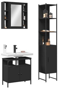Set Di Mobili Da Bagno 3 Pz Nero İn Legno Multistrato /