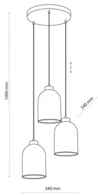 TK Lighting Sospensione Satipo, vetro, 3 luci, trasparente