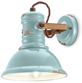 Applique Industrial Ferro E Ceramica Vintage Azzurro 1 Luce E27