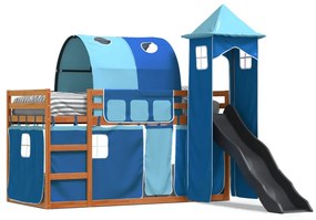 Letto A Castello Con Scivolo E Tende Blu 80x200 Cm /