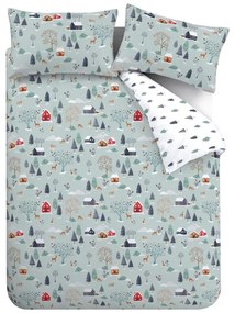 Set copripiumino e federa blu polveroso in flanella per letto matrimoniale e per letto esteso 230x220 cm Winter Scene – Bianca