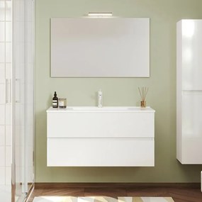 Mobile bagno sospeso bianco lucido 100 cm lavabo e specchiera LED Easy