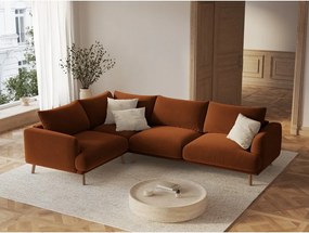Divano angolare color terracotta (con penisola a sinistra/a L) con rivestimento in velluto Naomi – Micadoni