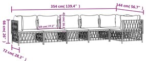 Set Salotto da Giardino 6 pz con Cuscini in Acciaio Bianco