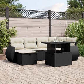 Set divani da giardino con cuscini 7pz nero polyrattan