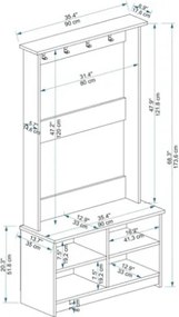 Mobile Ingresso 90 Cm Con Appendiabiti Panca E Vani A Giorno Carmela Rovere Bianco
