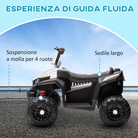 Quad Elettrico per Bambini 12V con 2 Motori Sospensioni Fari LED MP3 Bianco...