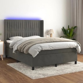 Letto A Molle Con Materasso E Led Grigio Scuro 140x200 Cm /