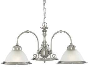 Lampadario Contemporaneo American Dinner Acciaio Argento Vetro 3 Luci E27