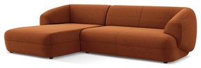 Divano angolare arancione (con penisola a sinistra) con rivestimento in velluto Moana – Makamii