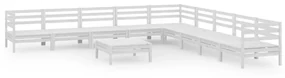 Set salotto da giardino 10 pz in legno massello di pino bianco