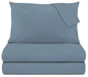 Completo letto matrimoniale cotone raso blu avio