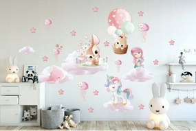 Adesivo fantasy da parete per ragazze con personaggi fiabeschi 100 x 200 cm
