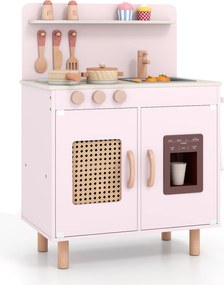 Costway Cucina giocattolo per bambini in legno con ghiacciaio e fornello realistici, Set cucinetta con lavello acqua e spazio di stoccaggio per 3+ anni 2 Colori