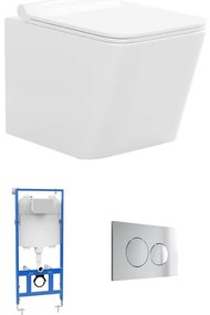 Pacchetto WC sospeso Bianco con Telaio e Piastra di attivazione cromata tonda - CLEMONA