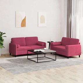 Set Di Divani 2 Pz Con Cuscini Rosso Vino İn Velluto /