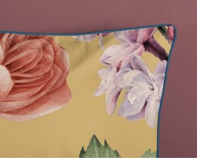 Set copripiumino e federa giallo ocra in raso di cotone per letto matrimoniale ed esteso 240x220 cm Fiori – Descanso