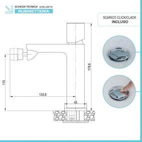 Set miscelatori lavabo a bocca lunga e bidet in ottone cromato Lotus