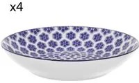 Set 4 piatti fondi geometria fiori blu porcellana Hanami
