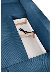 Divano angolare blu allungabile (con penisola a destra/a forma di "U") con rivestimento in velluto a coste Tori – Bonami Selection