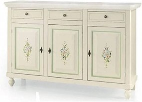 Credenza da 150 cm classica in legno  bianca decorata filo verde