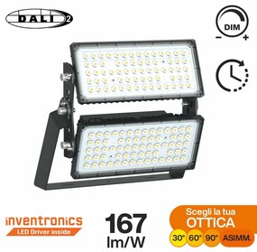 Faro Modulare LED 400W IP66, 167lm/W, Dimmerabile DALI - INVENTRONICS Colore Bianco Freddo 5.000K, Scegli l'angolo di illuminazione 90°, Scegli le staffe dei moduli Orientabili