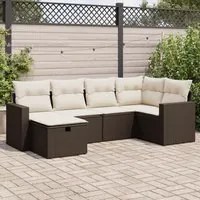 Set Divano da Giardino 6 pz con Cuscini Marrone in Polyrattan 3325389