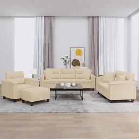 Set Divani 4 Pz Con Cuscini Crema İn Tessuto Microfibra /