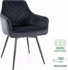 Sedia Servio Velvet nera con auto-return – 55x45x88 cm