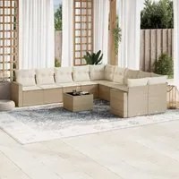 Set Divani da Giardino 11 pz con Cuscini Beige in Polyrattan 3219508