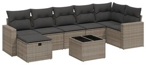 Set divano da giardino 8 pz con cuscini grigio in polyrattan