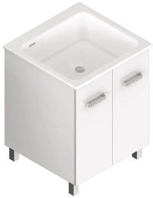 Lavatoio a Terra 60x60 Due Ante Vasca Xilon "Nanco" Bianco Opaco/Bianco Lucido