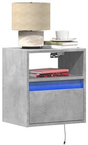 Comodini A Parete Con Luci Led 2 Pz Grigio Cemento /