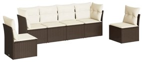 Set divano da giardino 6 pz con cuscini marrone in polyrattan