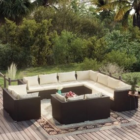 Set Divani da Giardino 12 pz con Cuscini in Polyrattan Nero