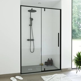 Porta doccia saloon L 138-140 cm x H 200 cm per nicchia in vetro trasparente SP. 8 mm, profilo opaco nero, serie Fit