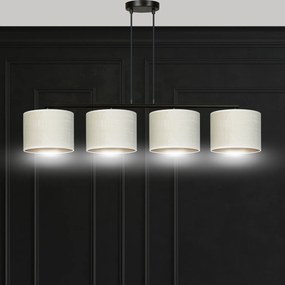 Lampadario 4 Luci Ganesha In Acciaio Nero E Paralumi In Tessuto Beige