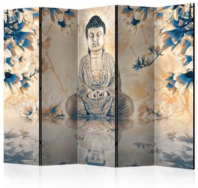 Paravento design Buddha della prosperità II (5 parti) - statua e magnolie in stile Zen