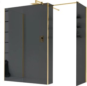 Box doccia walk-in Wens, vetro fumè 6 mm, H 200 cm, profilo dorato