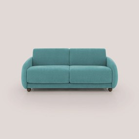 Giglio divano letto scandinavo japandi con materasso H18 cm in tessuto Bouclé impermeabile T07 azzurro