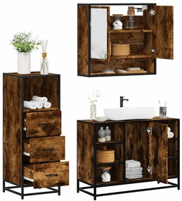 Set Mobili Da Bagno 3 Pz Rovere Fumo İn Legno Multistrato /