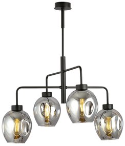 Lampadario Moderno 4 Luci Auriga In Accaio Nero E Vetro Fumè