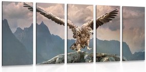 Quadri 5 pezzi – Aquila con ali spiegate sopra le montagne